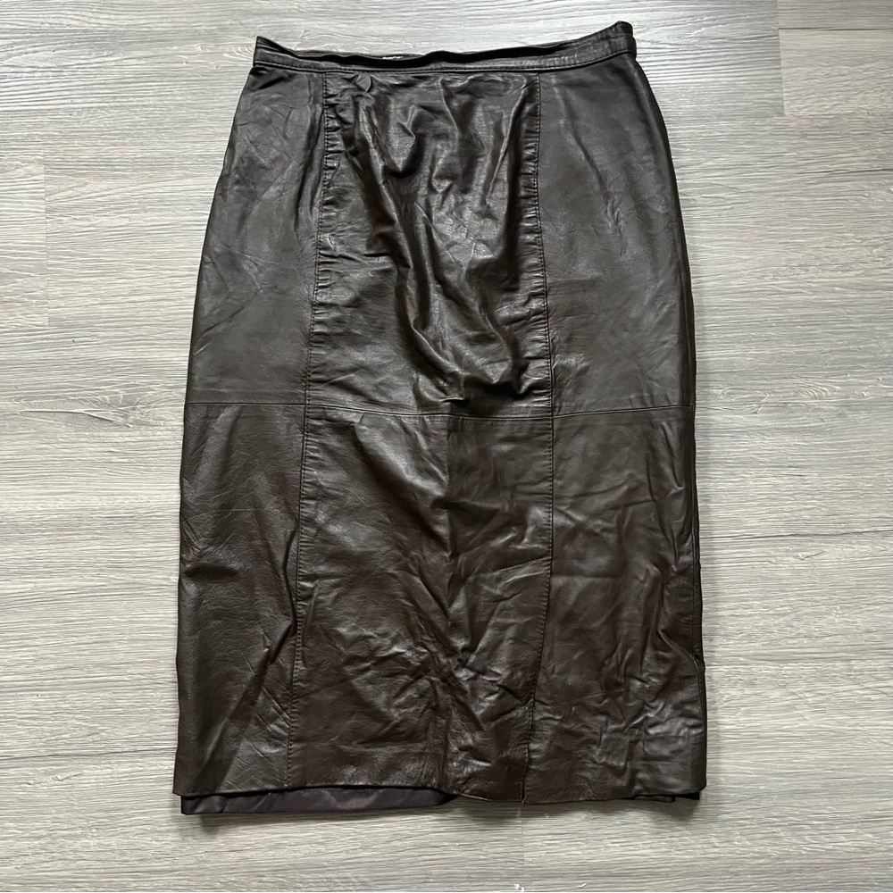 Vintage Dark Brown Leather Pencil Skirt
